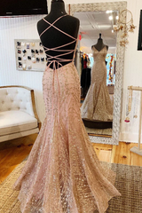 Meerjungfrau gegen Hals Roségold -Prom -Kleid atemberaubendes Abendkleid