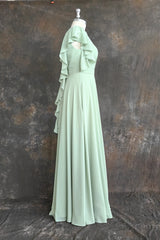 Mint Green V Neck Flutter Sleeve Backless Plus Size Bridesmaid Dresses