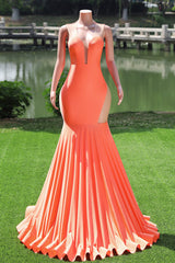 Orange Prom Dresses Sexy Mermaid Women Evening Dress Sleeveless Open Back