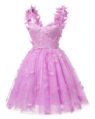 3D Butterfly Lace Applique Tulle Homecoming Dress for Teens Sweetheart Mini Short Prom Dresses