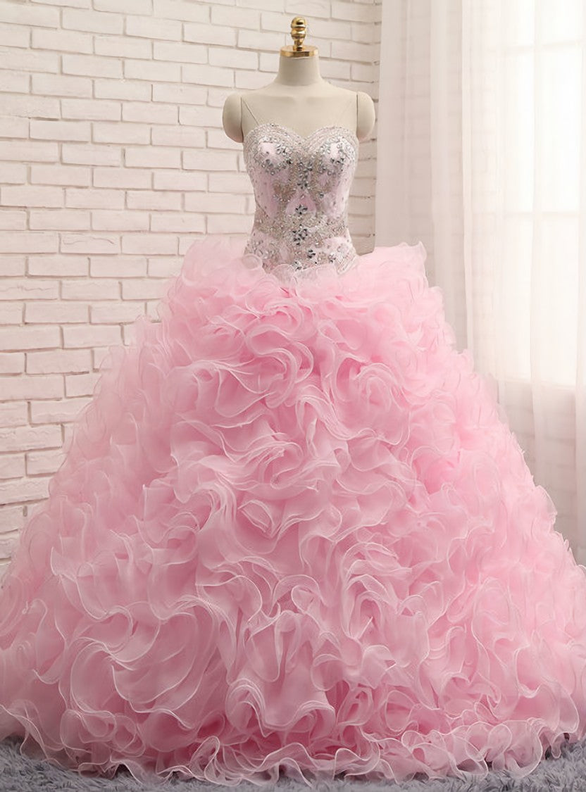 Pink Ball Gown Sweetheart Organza Ruffles Quinceanera Dresses