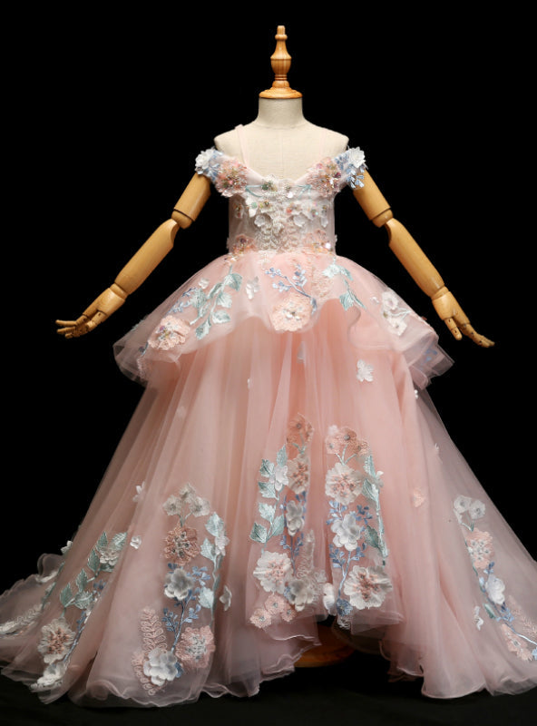 Pink Ball Gown Tulle Applqiues Off The Sholuder Princess Dress