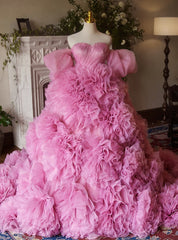 Pink Ball Gown Tulle Strapless Princess Quinceanera Dress