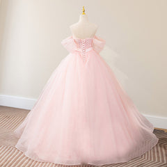 Pink Ball-Gown Tulle Sweetheart Floor-Length Wedding Dress with Sashes