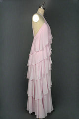 Pink Bridesmaid Dresses A Line Straps Tiered Chiffon Floor Length Long Prom Dresses