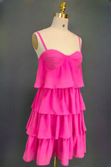 Pink Homecoming Dresses Sweetheart A-line Spaghetti Straps Mini Cocktail Party Dresses for Teens