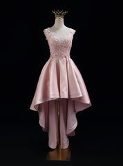 Pink Satin  Lace Prom Dress