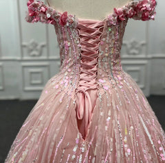 Pink Sequined Off the Shoulder Quincea?era Dress