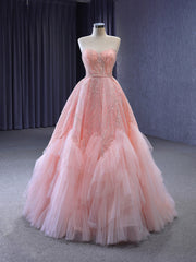 Pink Tulle Sequins Sweetheart Prom Dress