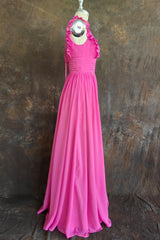 Plunging V-neck Ruffles Pleated Fuchsia Bridesmaid Dress With Silt