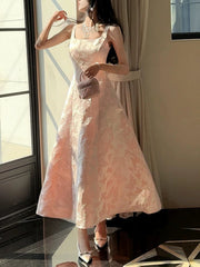 Pretty A Line Spaghetti Straps Pink Lace Satin Prom Dresses Evening Gowns