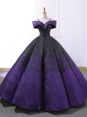 Purple And Black Sequins Off The Shuolder Wedding Dress