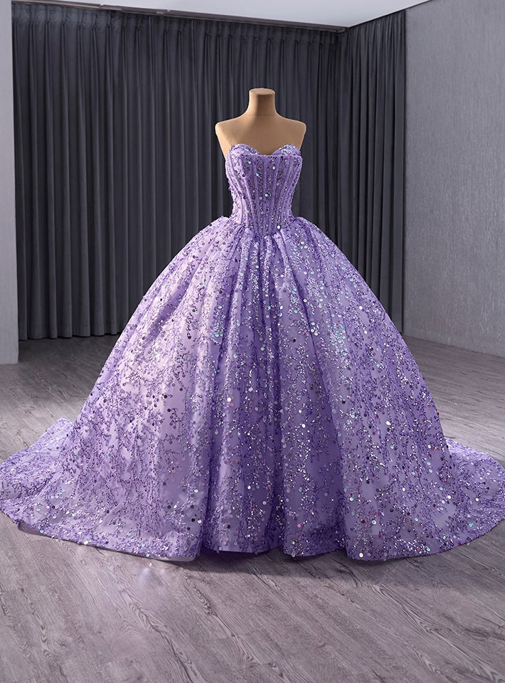 Purple Ball Gown Sequins Beading Prom Dress