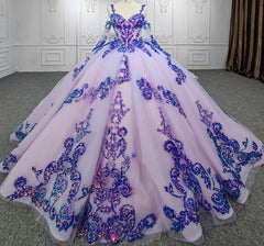 Purple Beaded Sweetheart Evening Party Dress Sequined Ball Gown