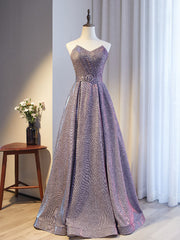 Purple Strapless Pleats Sleeveless Prom Dress