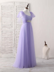 Purple Sweetheart Neck Tulle Long Prom Dress Purple Bridesmaid Dress