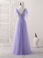 Purple Sweetheart Neck Tulle Long Prom Dress Purple Bridesmaid Dress