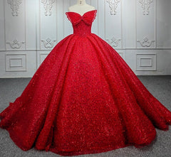 Quinceanera Ball Gown Red Sleeveless Sequined Dress