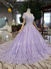 Quinceanera Dress Ball Gown Short Sleeves Beaded Prom Dresses With Appliques