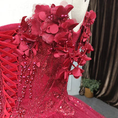 Quinceanera Dress Exquisite Red Pearls Sleeveless Quinceanera Dresses 3D Appliques Party Dresses