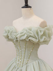 Quinceanera Dress Green Long Prom Dress Green Tulle Formal Sweet Dress with Beading