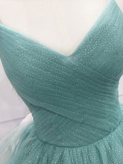 Quinceanera Dress Green V Neck Tulle Long Prom Dress Green Sweet Dress