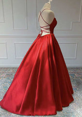 Red A-Line Sleeveless Square Neckline Satin Prom Dress