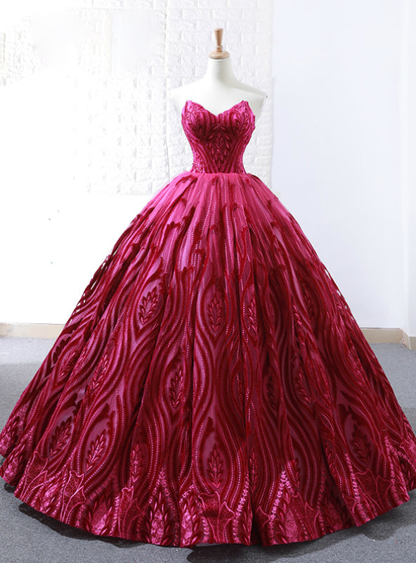 Red Ball Gown Lace Embroidery Sweetheart Floor Length Wedding Dress