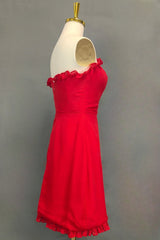 Red Homecoming Dresses Ruffles Strapless Tight Mini Dresses