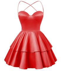 Red Satin Homecoming Dress Sweetheart Neck Tiered Short Graduation Dresses