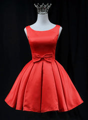 Red Satin Round Neckline Prom Homecoming Dress Red Short Party Dress prom dresses shops