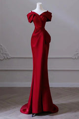 Red Satin Sweetheart Straps Long Formal Dress Red Long Prom Dress