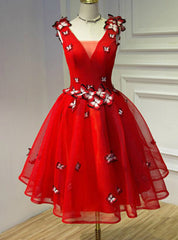 Red V-neck Organza Homecoming Dress