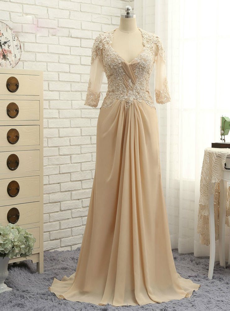 Romance Champagne Mother Of The Bride Dresses A-line Half Sleeves Chiffon