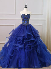 Royal Blue Ball Gown Tulle Sweetheart Crystal Beading Quinceanera Dress