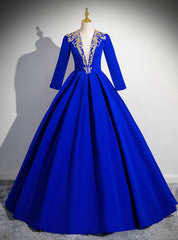 Royal Blue Velvet Long Sleeve Quinceanera Dress