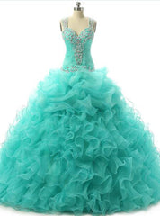 Ruffles Crystal Beads Sequins Spaghetti Sweetheart Quinceanera Dresses