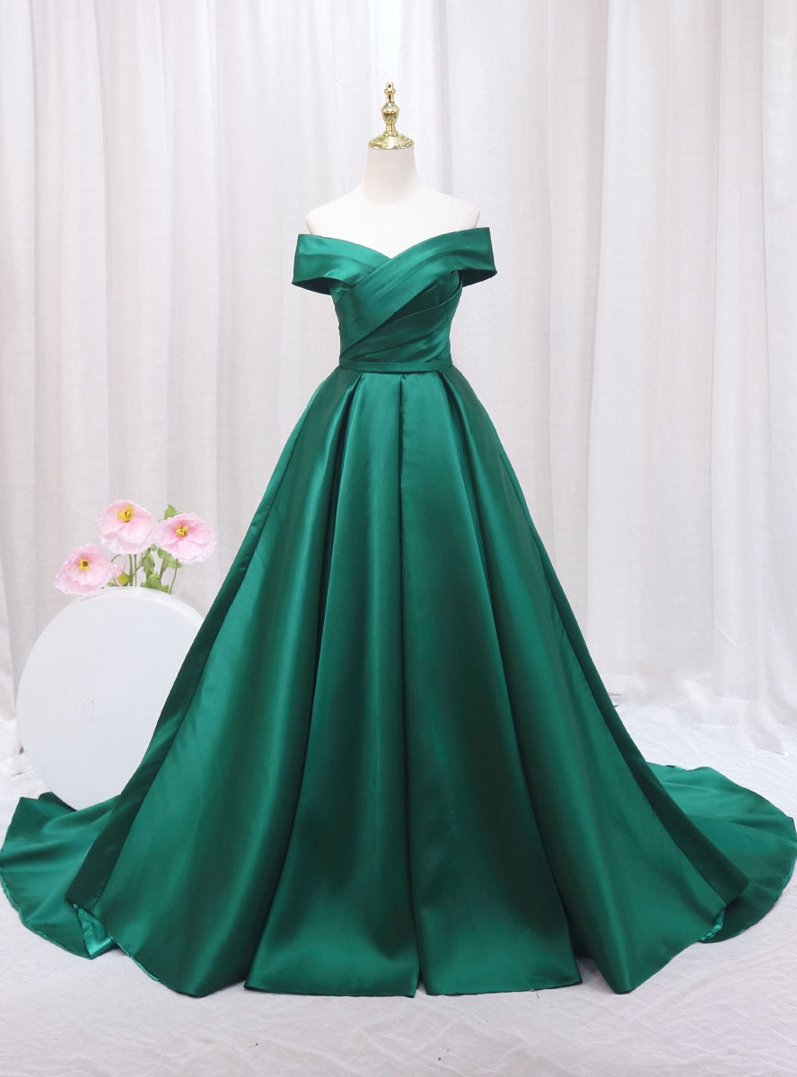 Satin Off the Shoulder Pleats Prom Dress