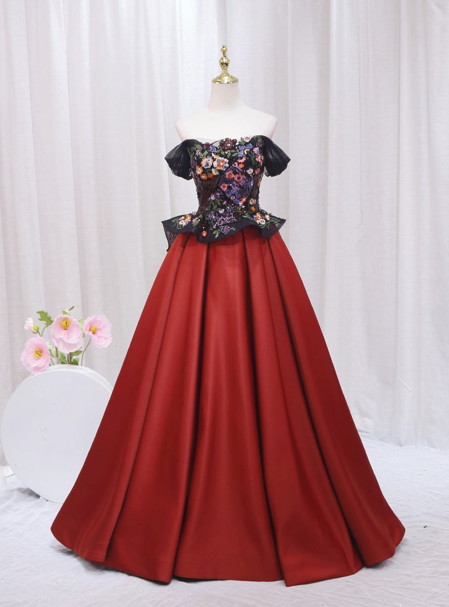 Satin Strapless Embroidery Prom Dress