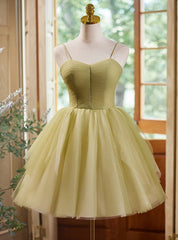 Sexy Green Tulle Spaghetti Straps Pleats Homecoming Dress