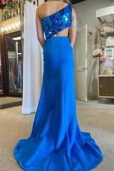 Sheath One Shoulder Cut Mirror Sequins Prom Dress