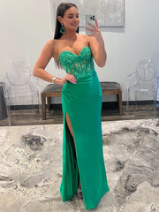 Sheath Strapless Sweetheart Long Prom Dress with Slit