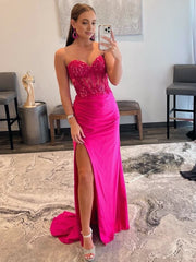 Sheath Strapless Sweetheart Long Prom Dress with Slit