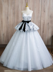 Silver Tulle Strapless Pleats Quinceanera Dress