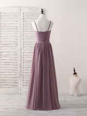 Simple V Neck Chiffon Long Prom Dress Dark Pink Bridesmaid Dress