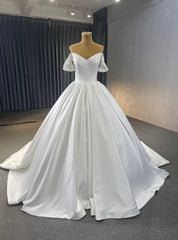 Simple White Satin Off the Shoulder Wedding Dress