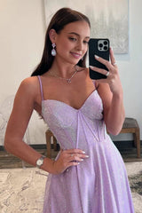 Strapless Lilac Corset A-Line Prom Dress with Rhinestones