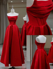 Stylish Red Satin Backless Pleated A Line Evening Gown Prom Dress