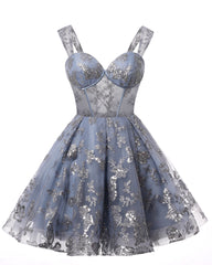 Teens Sparkly Tulle Navy Blue Homecoming Dresses Spaghetti Straps Short Cocktail Party Prom Dress