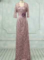 Trendy Floor Length Pink Lace Mother of the Bride Dresses Flowers Pearls